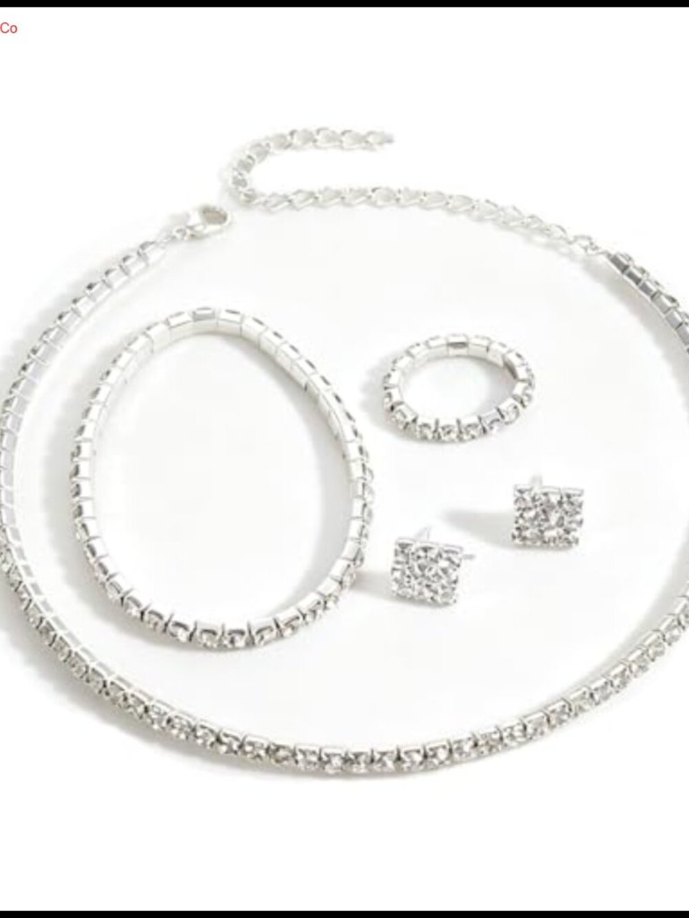 Silver Plated Tennis Jewelry Set Cubic Zirconia Necklace Bracelet Ring Earrings